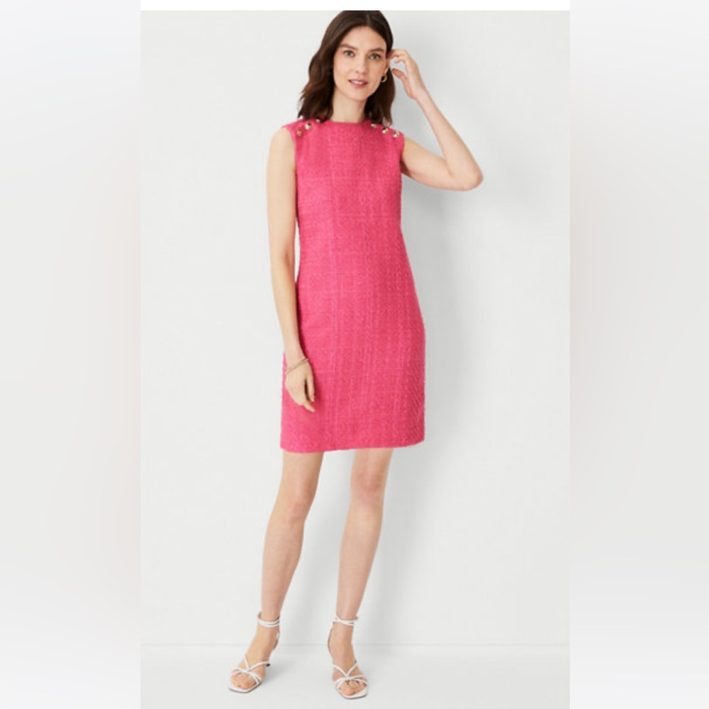 Ann Taylor Tweed Shoulder Button Shift Dress